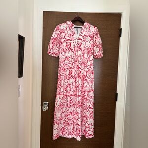 Avatar Elegant Floral Midi Dress in Red and White NWT